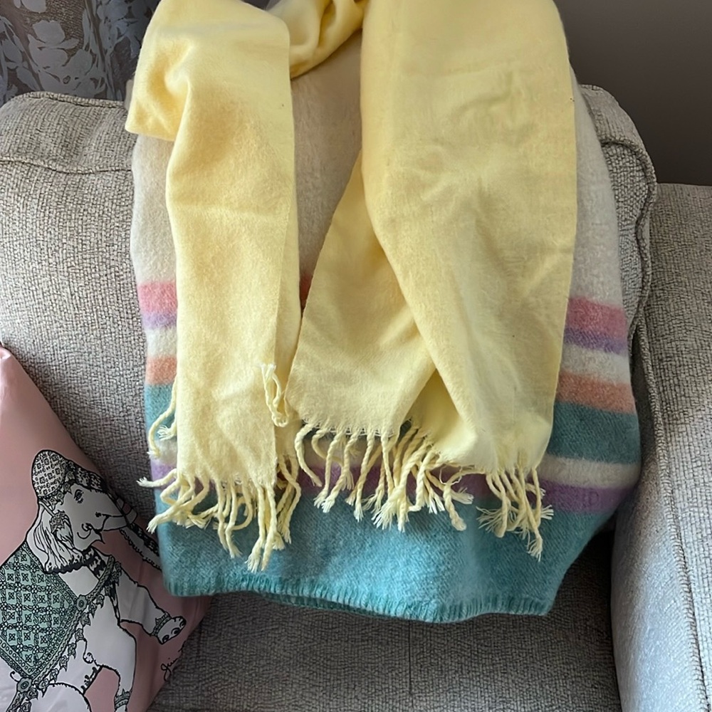 Royal Rossi cashmere Yellow and Striped Fringe Scarf
